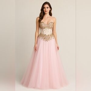 Jovani Sie 14 Sheer Corset Gown Blush Pink Embellished Ballgown